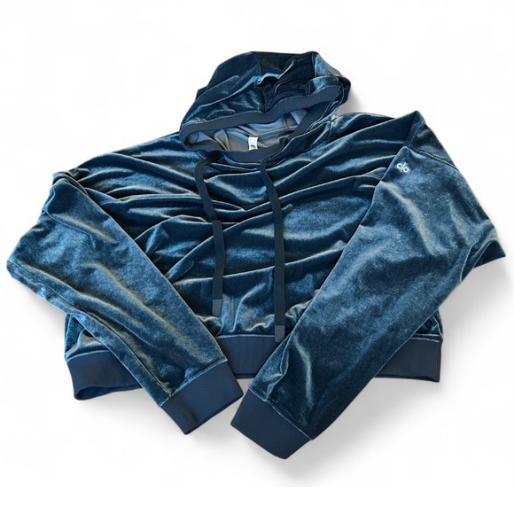 ALO Yoga Blue Velour Hoodie - Picture 1 of 4